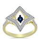 Anel de Prata com Banho de Ouro com Diamante Azul Dançante e Topázio Branco  Contraste: Cabeca de Veado (800)
