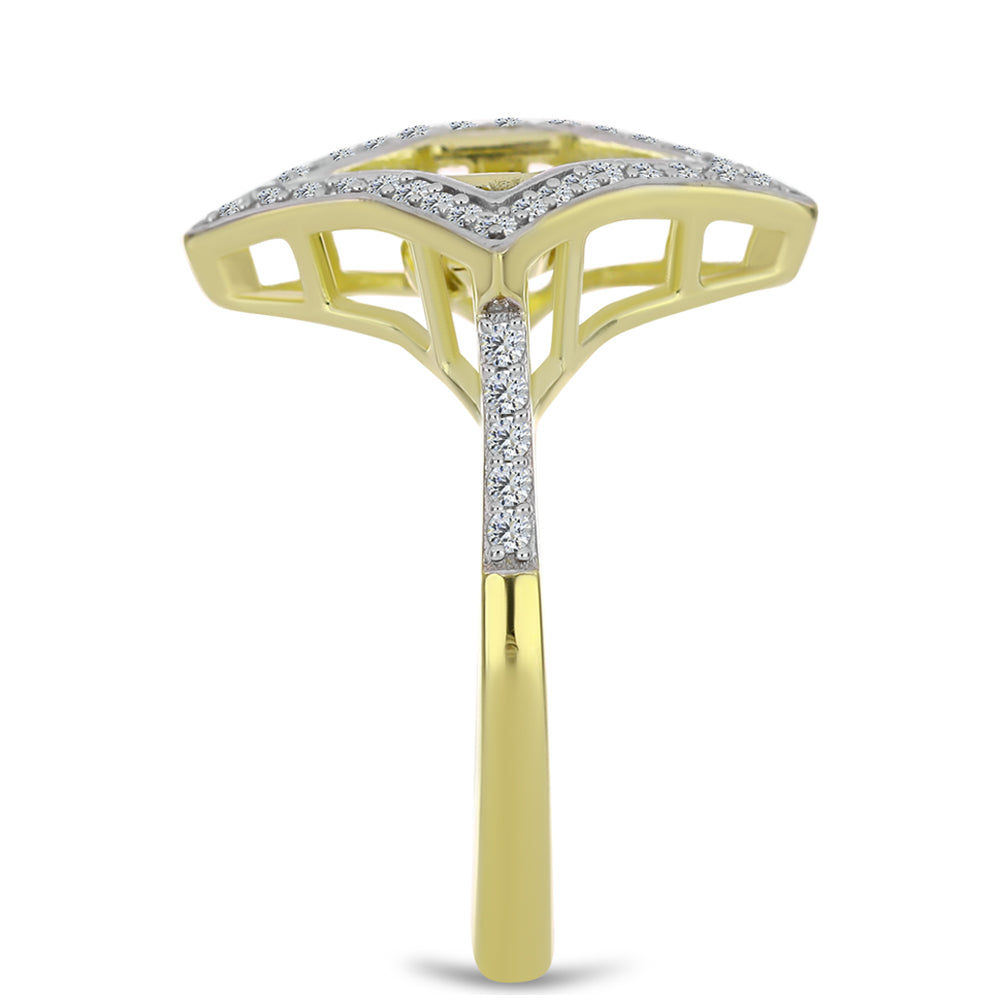 Anel de Prata com Banho de Ouro com Diamante Azul Dançante e Topázio Branco  Contraste: Cabeca de Veado (800) 4 