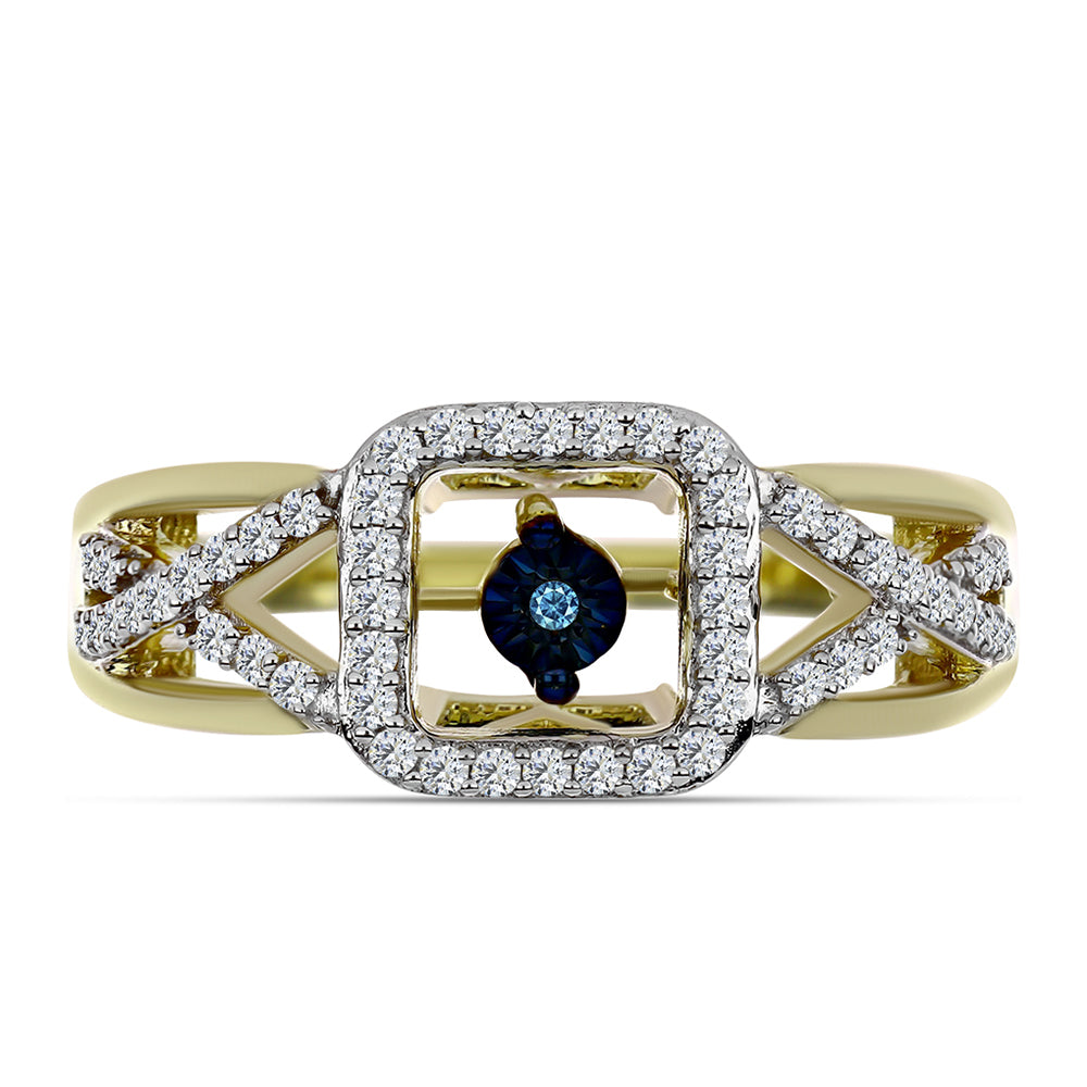 Anel de Prata com Banho de Ouro com Diamante Azul Dançante e Topázio Branco  Contraste: Cabeca de Veado (800) 1 