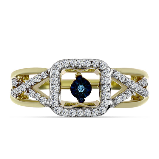 Anel de Prata com Banho de Ouro com Diamante Azul Dançante e Topázio Branco  Contraste: Cabeca de Veado (800)