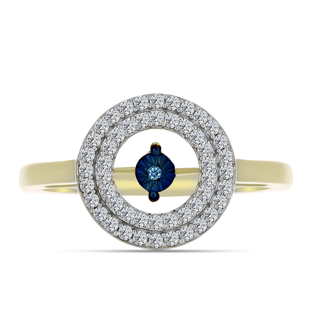 Anel de Prata com Banho de Ouro com Diamante Azul Dançante e Topázio Branco  Contraste: Cabeca de Veado (800)