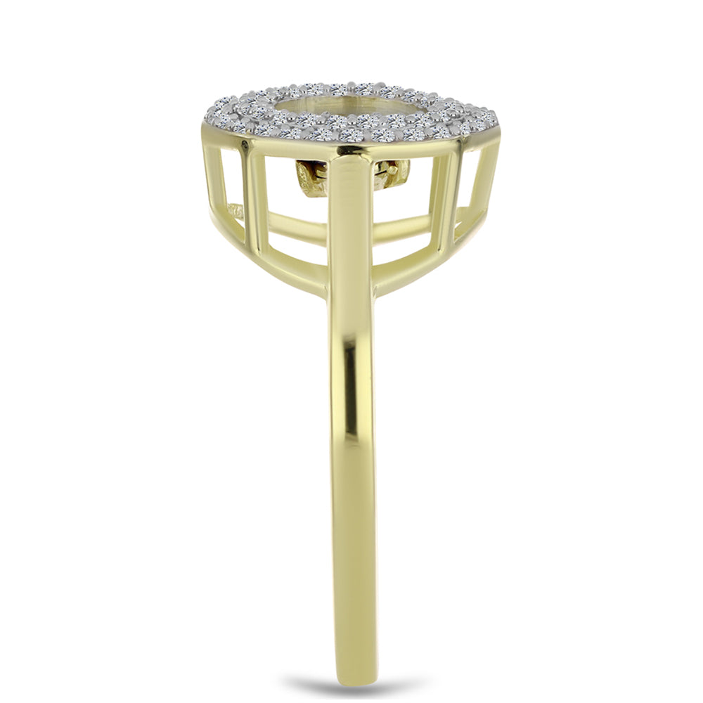 Anel de Prata com Banho de Ouro com Diamante Azul Dançante e Topázio Branco  Contraste: Cabeca de Veado (800)