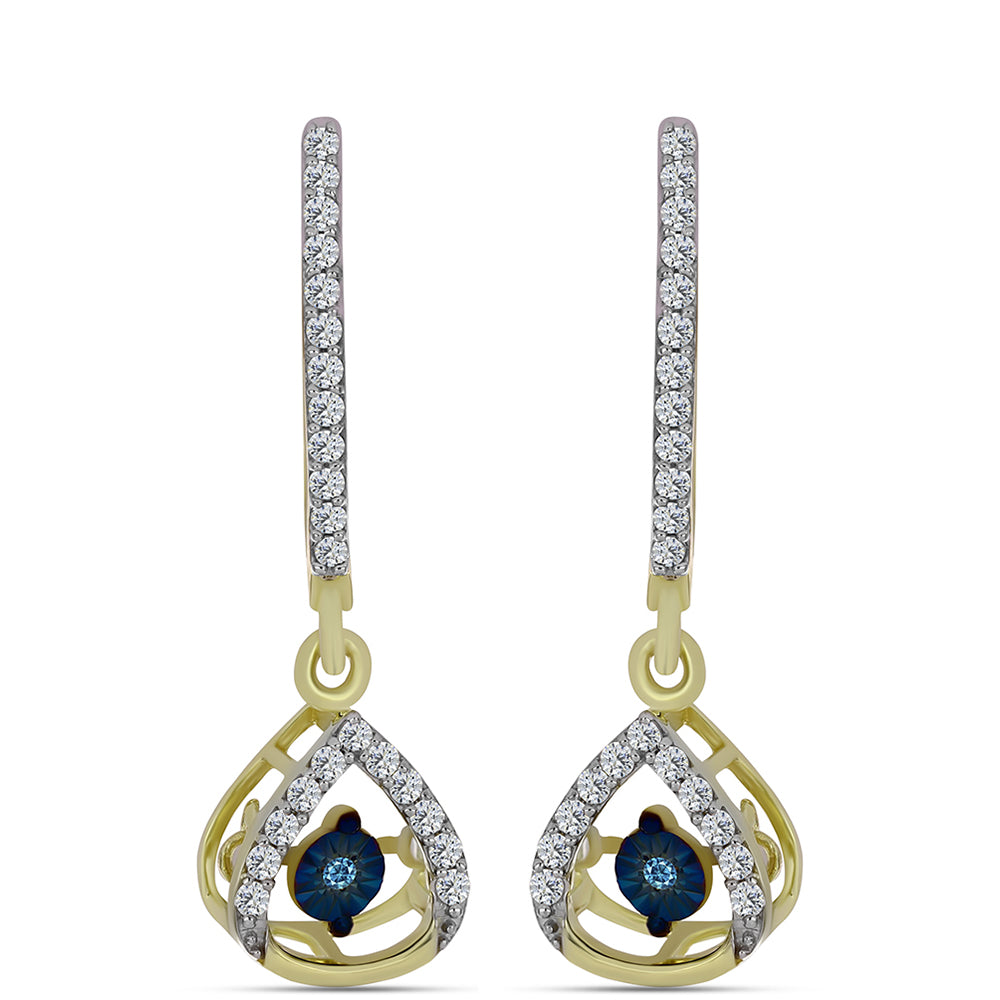 Brincos de Prata com Banho de Ouro com Diamante Azul Dançante e Topázio Branco 3 