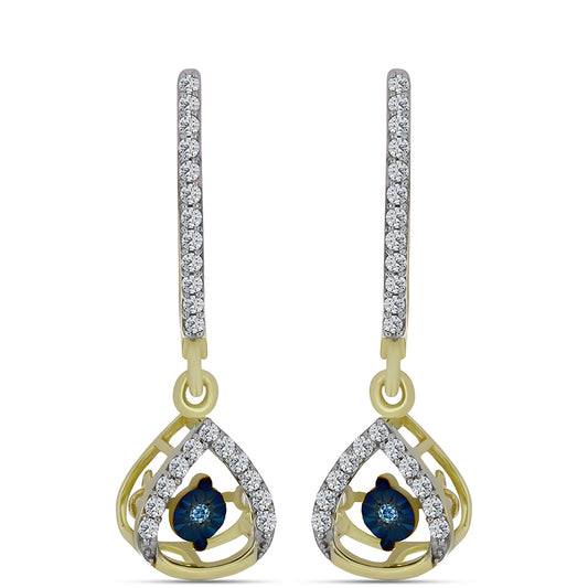 Brincos de Prata com Banho de Ouro com Diamante Azul Dançante e Topázio Branco