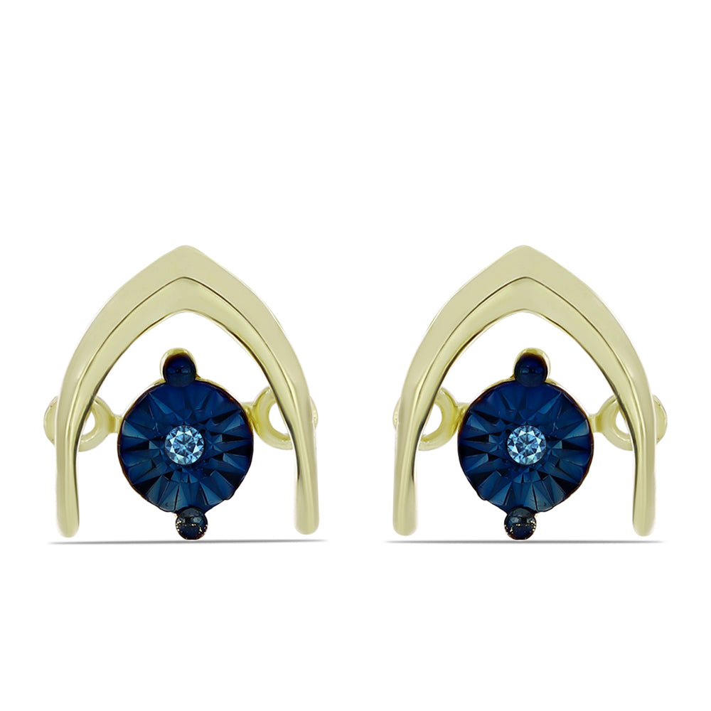 Brincos de Prata com Banho de Ouro com Diamante Azul Dançante 1 