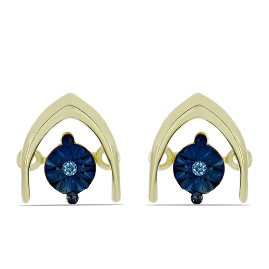 Brincos de Prata com Banho de Ouro com Diamante Azul Dançante