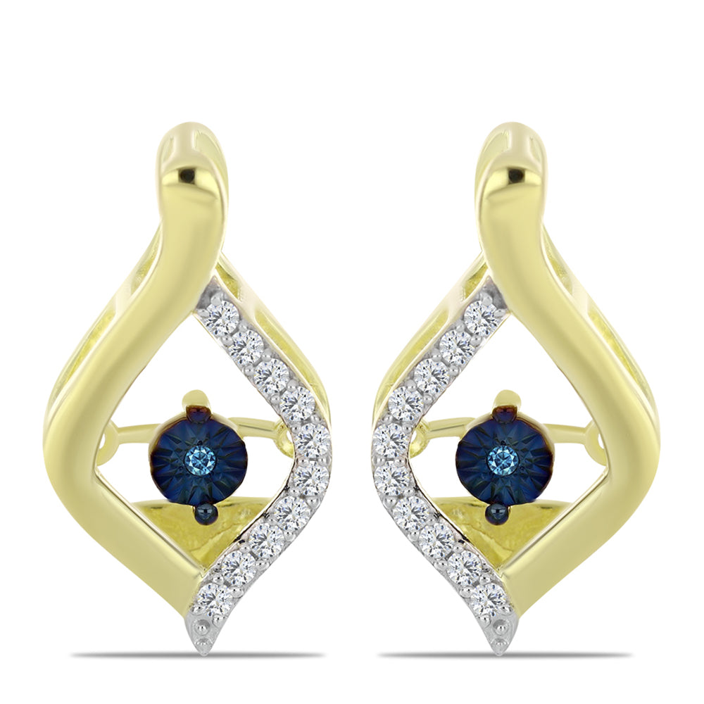 Brincos de Prata com Banho de Ouro com Diamante Azul Dançante e Topázio Branco