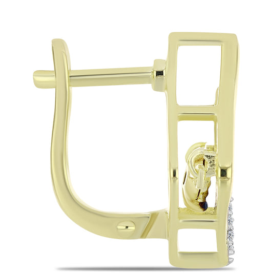 Brincos de Prata com Banho de Ouro com Diamante Azul Dançante e Topázio Branco