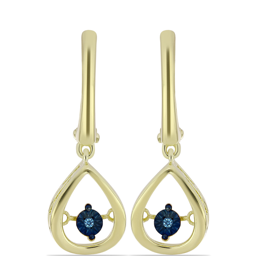 Brincos de Prata com Banho de Ouro com Diamante Azul Dançante 1 