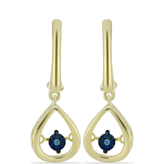 Brincos de Prata com Banho de Ouro com Diamante Azul Dançante