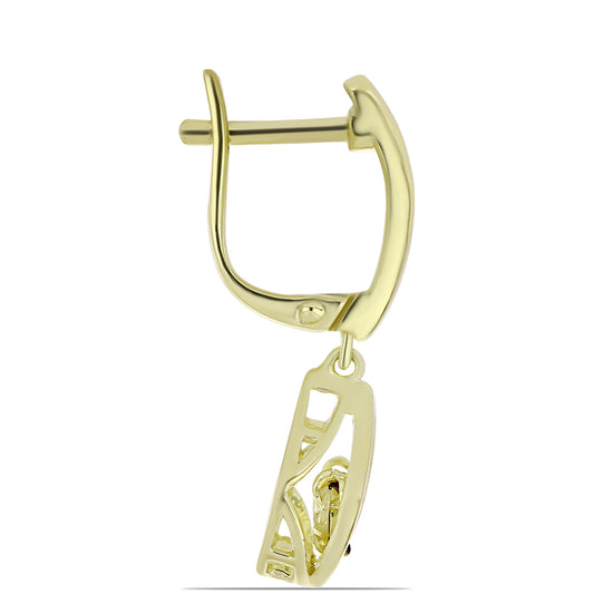 Brincos de Prata com Banho de Ouro com Diamante Azul Dançante