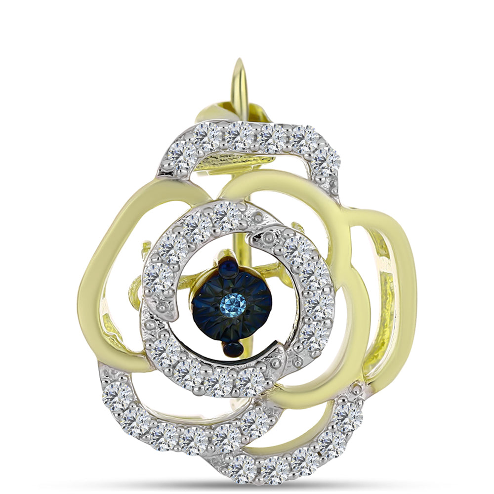 Alfinete de Prata com Banho de Ouro com Diamante Azul Dançante e Topázio Branco 1 