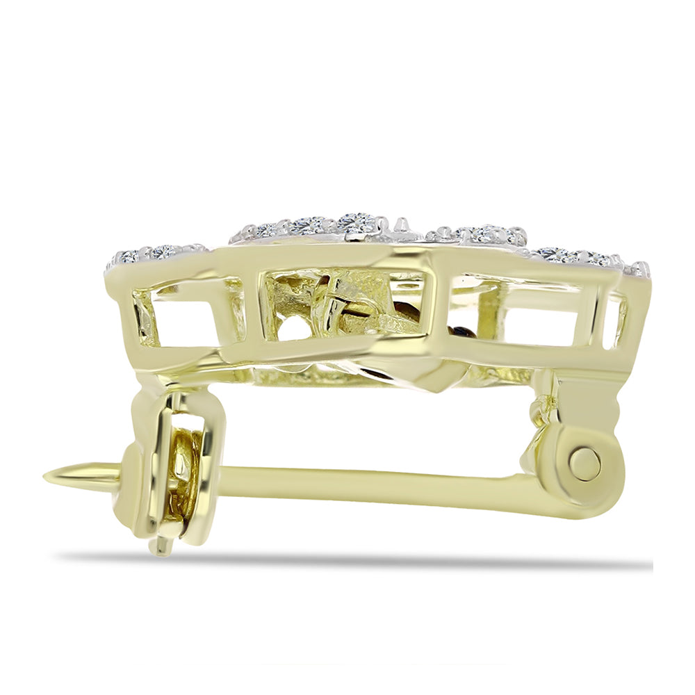 Alfinete de Prata com Banho de Ouro com Diamante Azul Dançante e Topázio Branco
