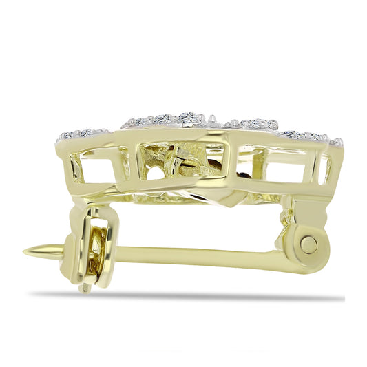 Alfinete de Prata com Banho de Ouro com Diamante Azul Dançante e Topázio Branco