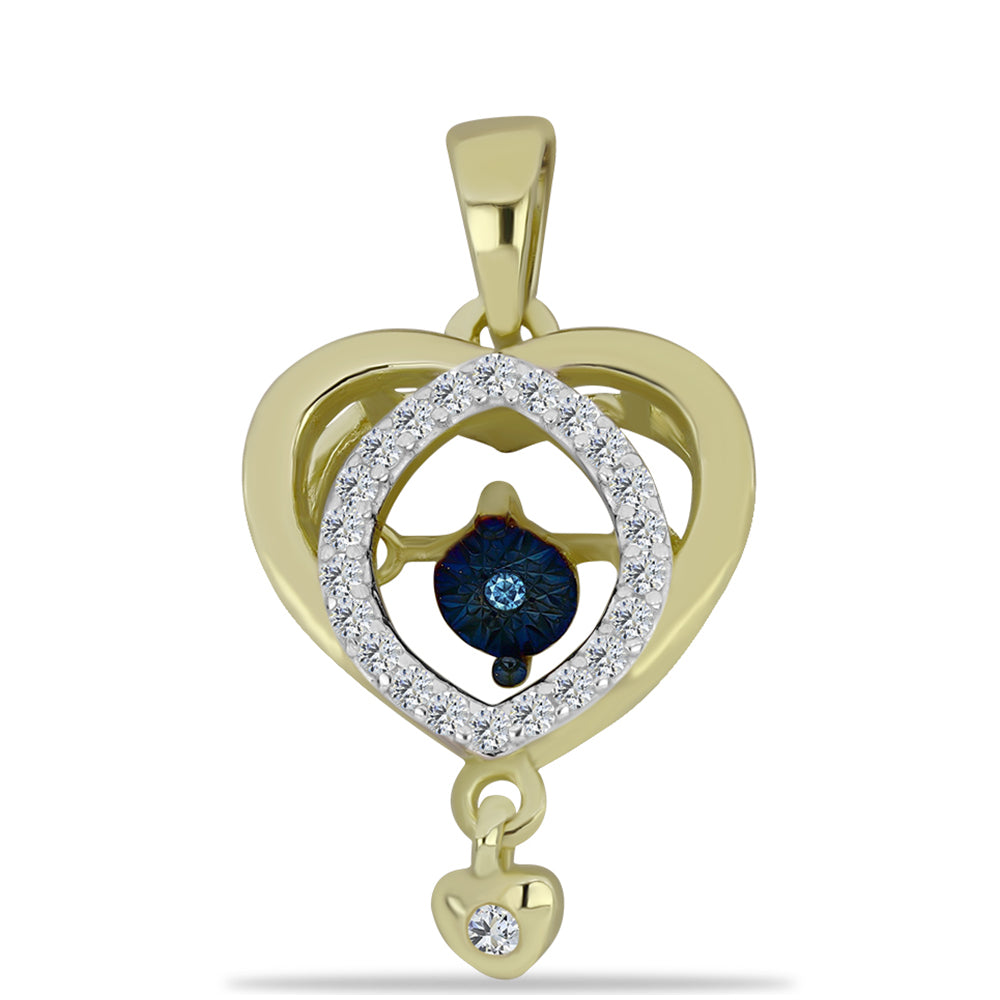 Pendente de Prata com Banho de Ouro com Diamante Azul Dançante e Topázio Branco 1 