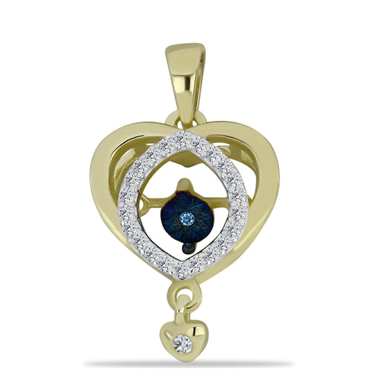 Pendente de Prata com Banho de Ouro com Diamante Azul Dançante e Topázio Branco