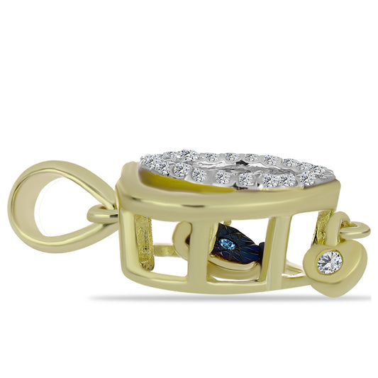 Pendente de Prata com Banho de Ouro com Diamante Azul Dançante e Topázio Branco