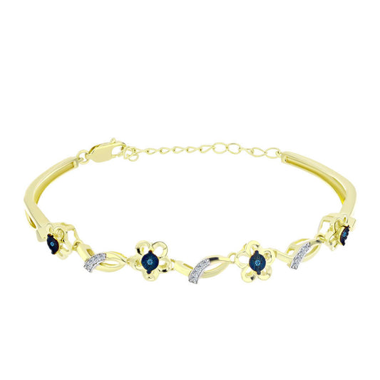 Pulseira de Prata com Banho de Ouro com Diamante Azul Dançante e Topázio Branco  Contraste: Cabeca de Veado (800)