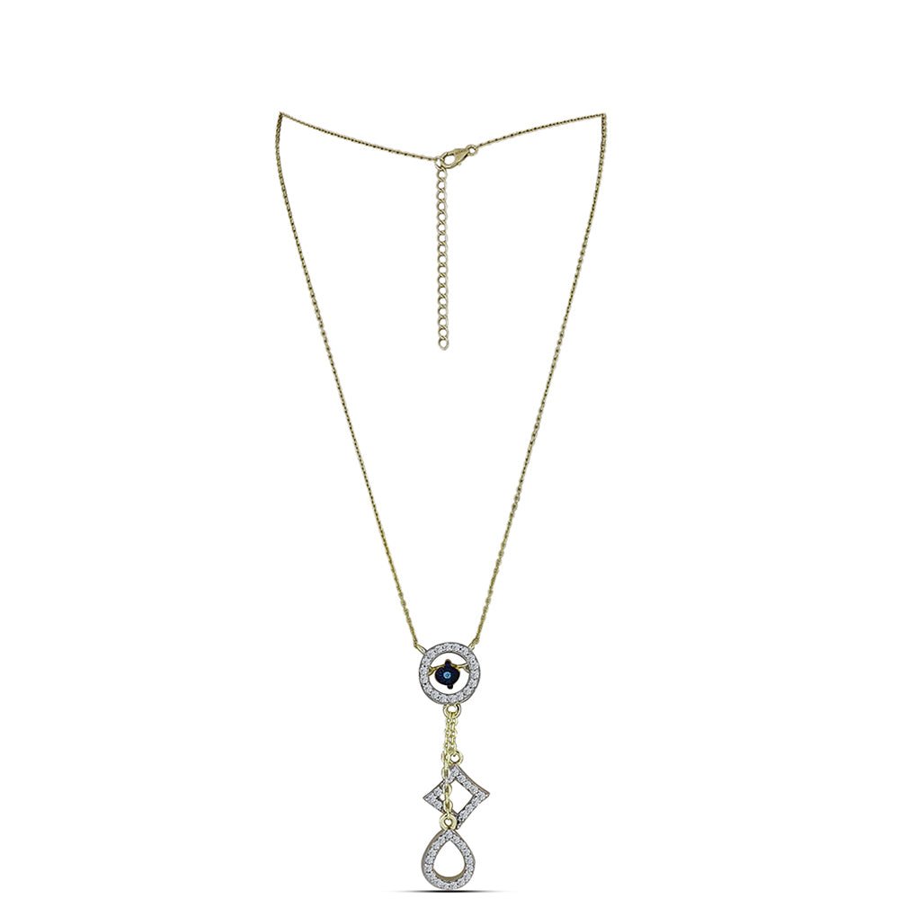 Colar de Prata com Banho de Ouro com Diamante Azul Dançante e Topázio Branco  Contraste: Cabeca de Veado (800) 1 