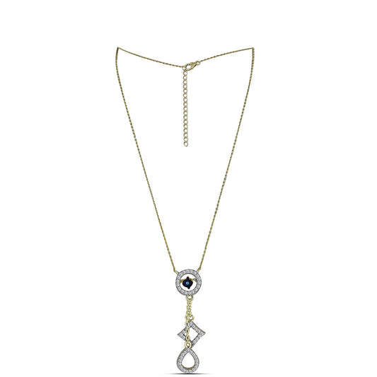 Colar de Prata com Banho de Ouro com Diamante Azul Dançante e Topázio Branco  Contraste: Cabeca de Veado (800)