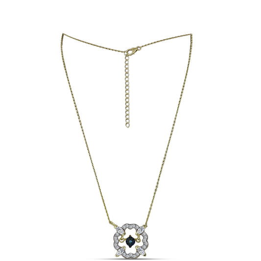 Colar de Prata com Banho de Ouro com Diamante Azul Dançante e Topázio Branco  Contraste: Cabeca de Veado (800)