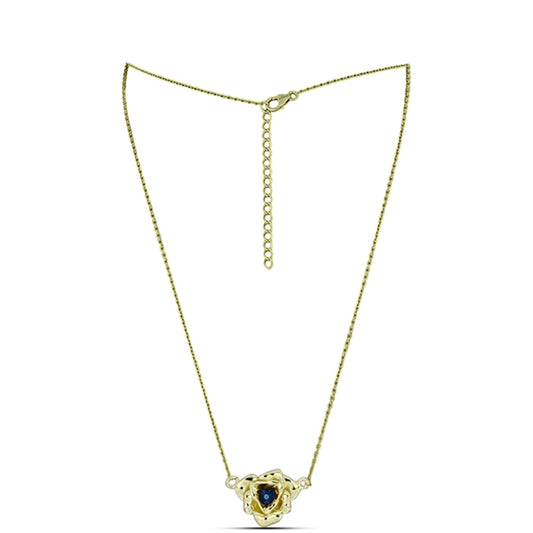 Colar de Prata com Banho de Ouro com Diamante Azul Dançante  Contraste: Cabeca de Veado (800)