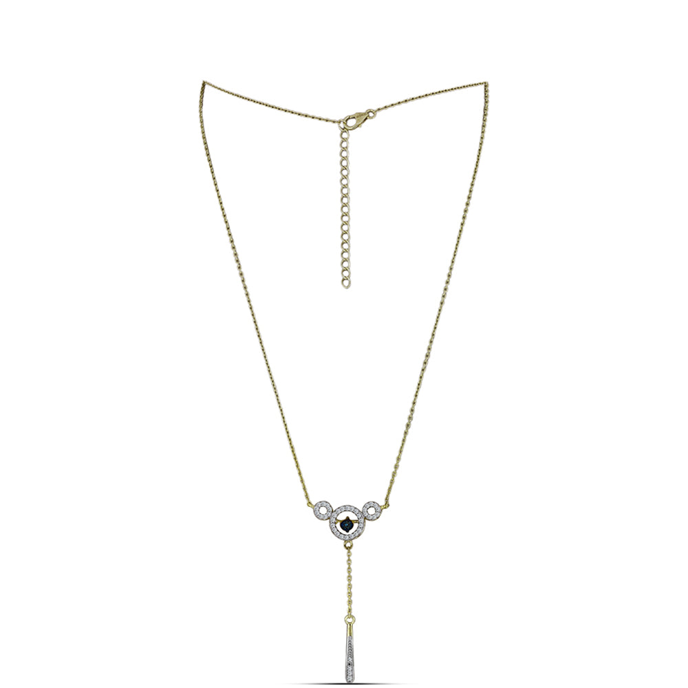 Colar de Prata com Banho de Ouro com Diamante Azul Dançante e Topázio Branco  Contraste: Cabeca de Veado (800) 1 
