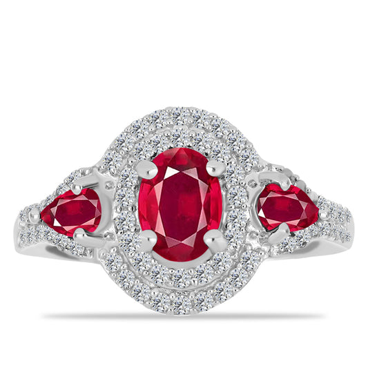 Anel de Prata com Rubi de Madagáscar e Topázio Branco  Contraste: Cabeca de Veado (800)