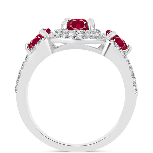 Anel de Prata com Rubi de Madagáscar e Topázio Branco  Contraste: Cabeca de Veado (800)