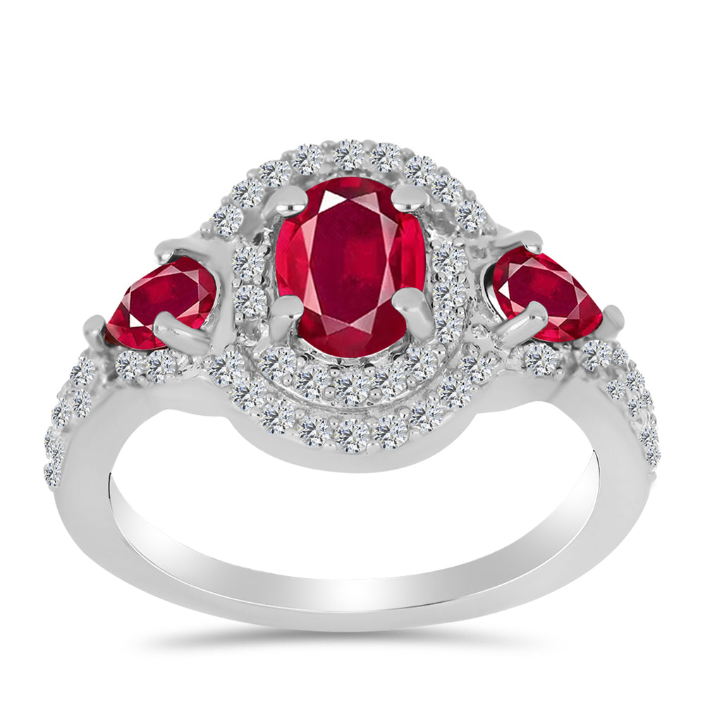 Anel de Prata com Rubi de Madagáscar e Topázio Branco  Contraste: Cabeca de Veado (800)