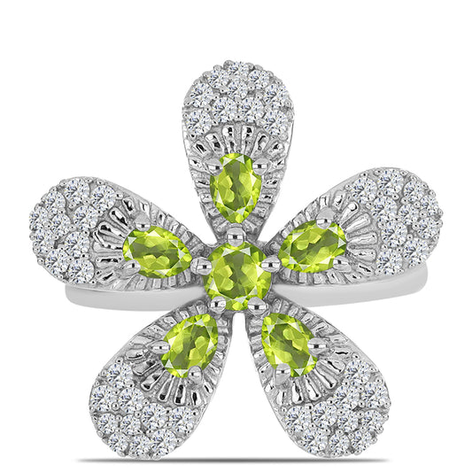 Anel de Prata com Peridoto de Changbai e Topázio Branco  Contraste: Cabeca de Veado (800)