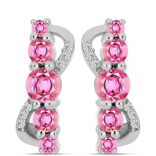 Brincos de Prata com Turmalina Rosa de Pelmadulla e Topázio Branco