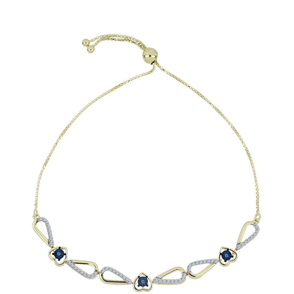Pulseira de Prata com Banho de Ouro com Diamante Azul Dançante e Topázio Branco  Contraste: Cabeca de Veado (800) 1 