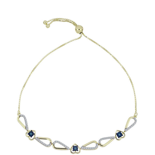 Pulseira de Prata com Banho de Ouro com Diamante Azul Dançante e Topázio Branco  Contraste: Cabeca de Veado (800)