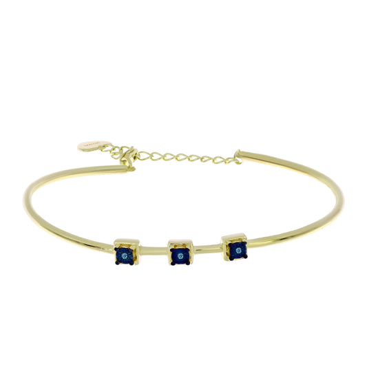 Pulseira de Prata com Banho de Ouro com Diamante Azul Dançante  Contraste: Cabeca de Veado (800)