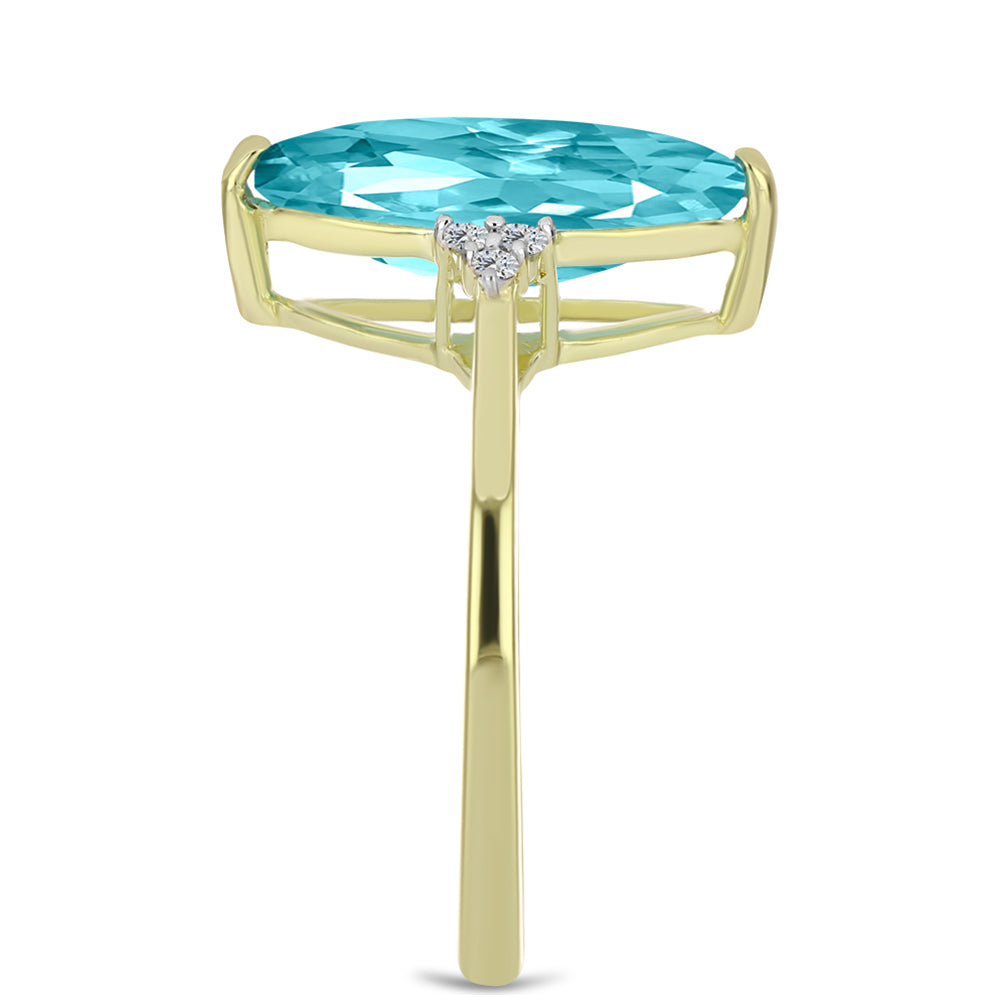 Anel de Prata com Banho de Ouro com Quartzo de Paraíba e Topázio Branco