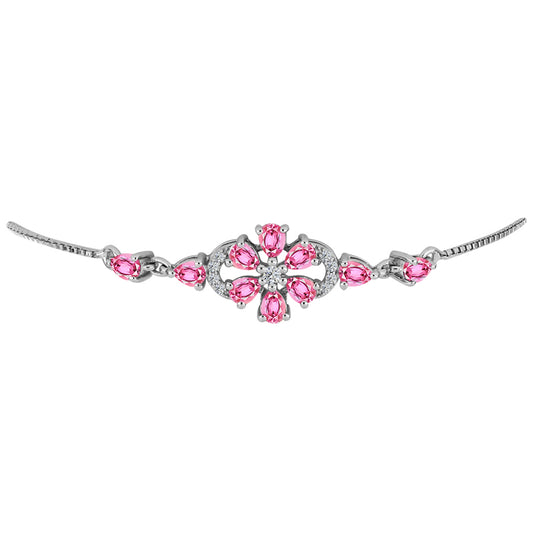Pulseira de Prata com Turmalina Rosa de Pelmadulla e Topázio Branco  Contraste: Cabeca de Veado (800)