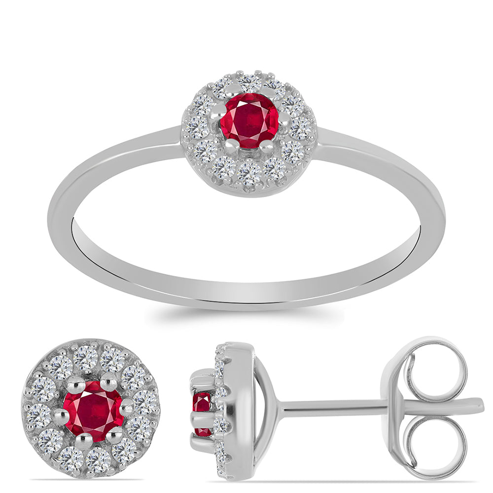Conjunto de Prata com Rubi de Madagáscar e Topázio Branco ( Brincos+Anel ) 1 