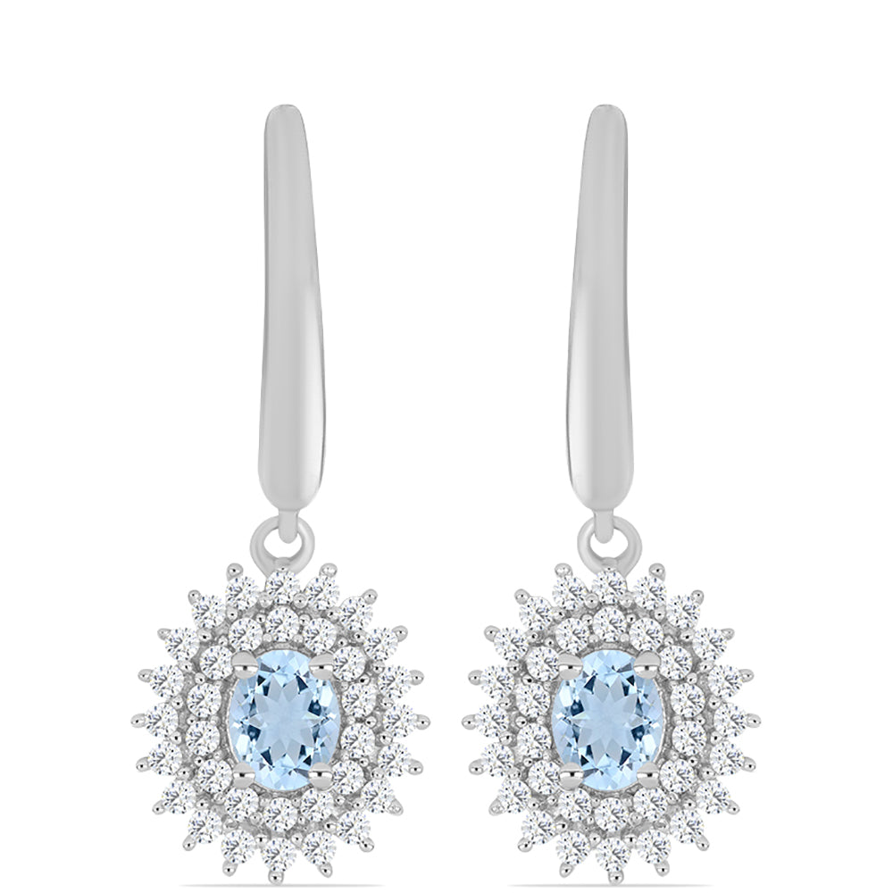 Brincos de Prata com Água-marinha de Embu County e Topázio Branco 1 