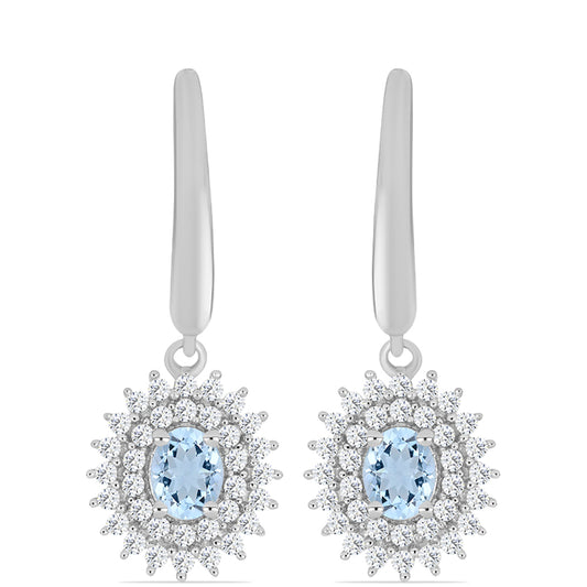 Brincos de Prata com Água-marinha de Embu County e Topázio Branco