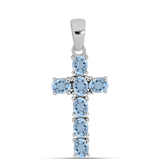 Cruz Colar de Prata com Água-marinha de Embu County  Contraste: Cabeca de Veado (800)