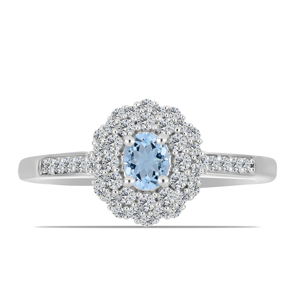 Anel de Prata com Água-marinha de Embu County e Topázio Branco 1 