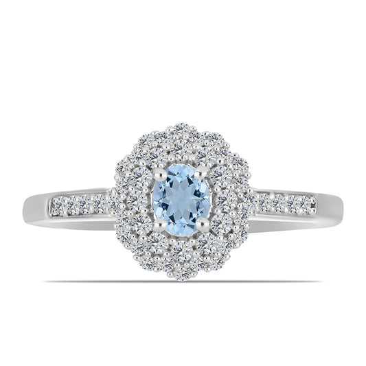 Anel de Prata com Água-marinha de Embu County e Topázio Branco