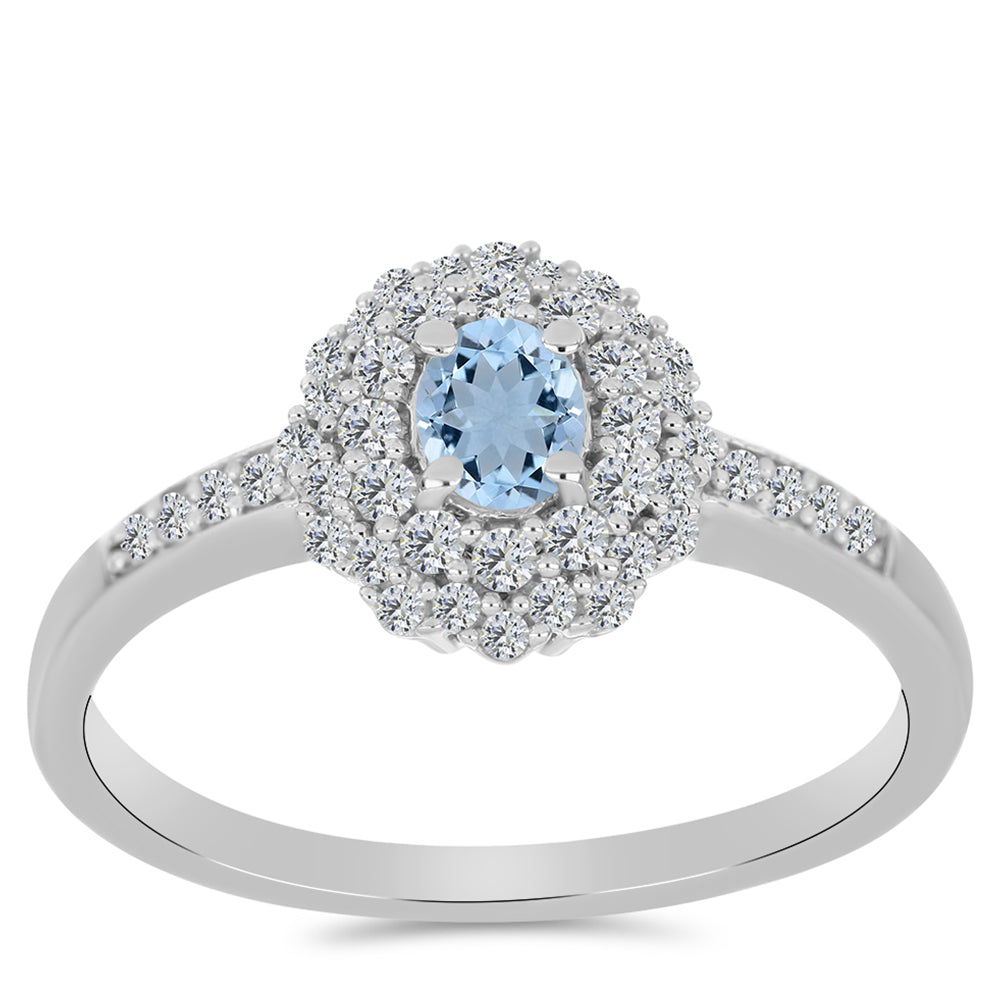 Anel de Prata com Água-marinha de Embu County e Topázio Branco 3 