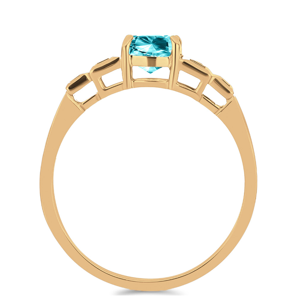 Anel de Prata com Banho de Ouro com Quartzo de Paraíba e Zircão Branco