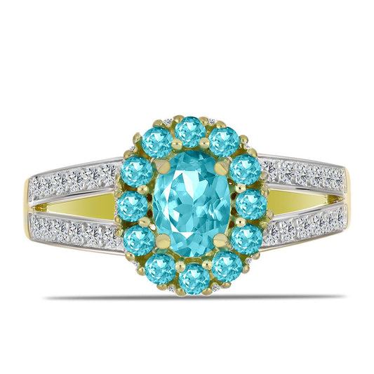 Anel de Prata com Banho de Ouro com Quartzo de Paraíba e Topázio Branco  Contraste: Cabeca de Veado (800)