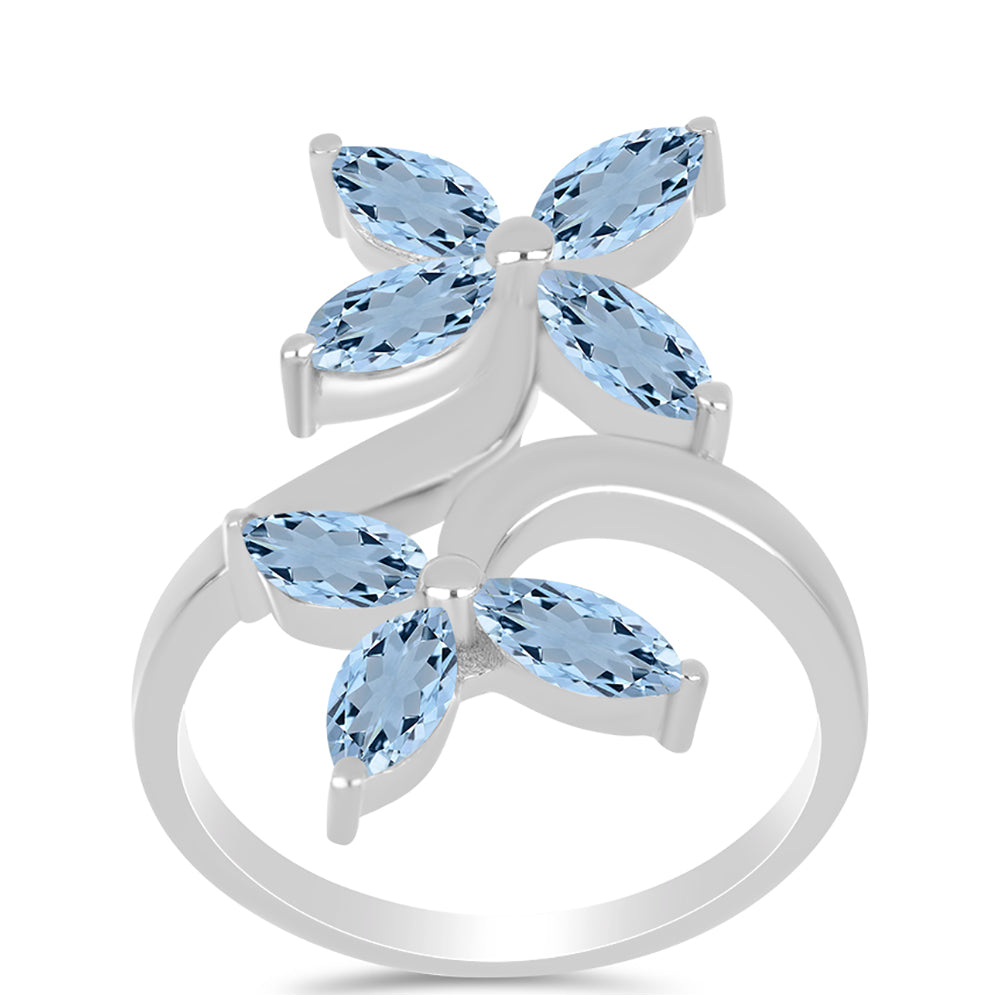 Anel de Prata com Água-marinha de Embu County  Contraste: Cabeca de Veado (800)