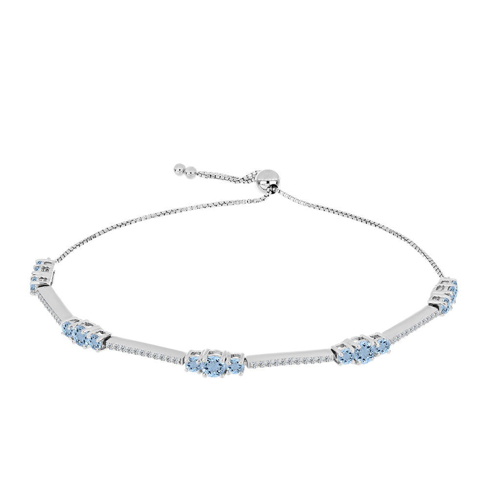 Pulseira de Prata com Água-marinha de Embu County e Topázio Branco  Contraste: Cabeca de Veado (800)