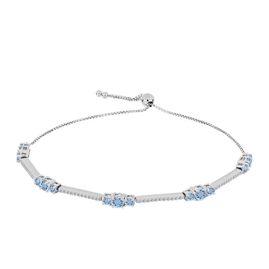 Pulseira de Prata com Água-marinha de Embu County e Topázio Branco  Contraste: Cabeca de Veado (800)