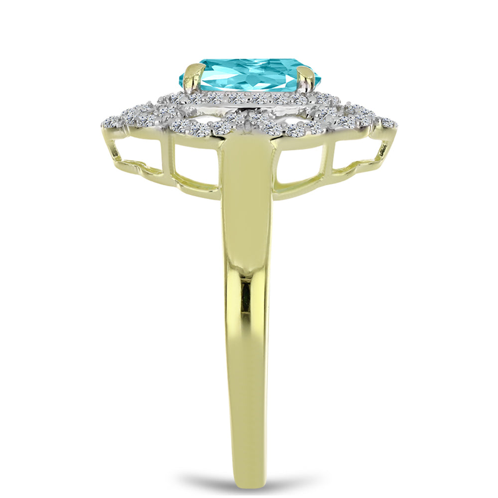 Anel de Prata com Banho de Ouro com Quartzo de Paraíba e Topázio Branco  Contraste: Cabeca de Veado (800) 4 